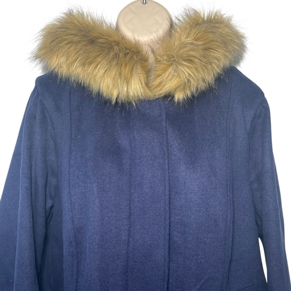 NWT Torrid Navy blue faux fur trim wool coat zip front sz 2X plus size - Picture 3 of 12